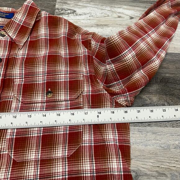 Pendleton Pioneer Shirt Red Plaid Mens Medium Merino Wool Blend Fitted Flannel - Picture 6 of 9